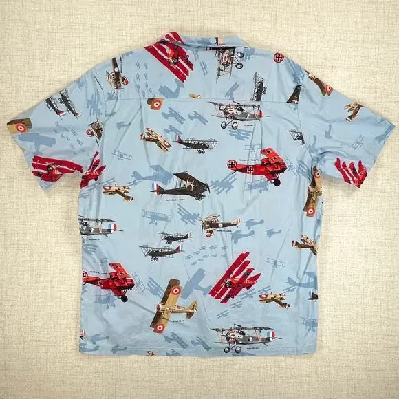 Kalaheo Mens WWII Fighter Plane Hawaiian Shirt Blue Size XL Camp Biplane - Picture 7 of 7